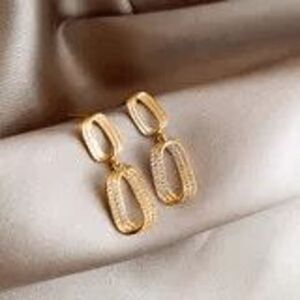 Gold Plated Diamond Link Dangle Earrings